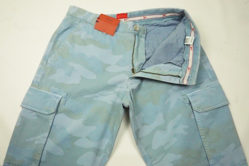 Pre-owned Isaia Tinto Blue Camouflage Cotton Blend Casual Cargo Pants 50r Eu