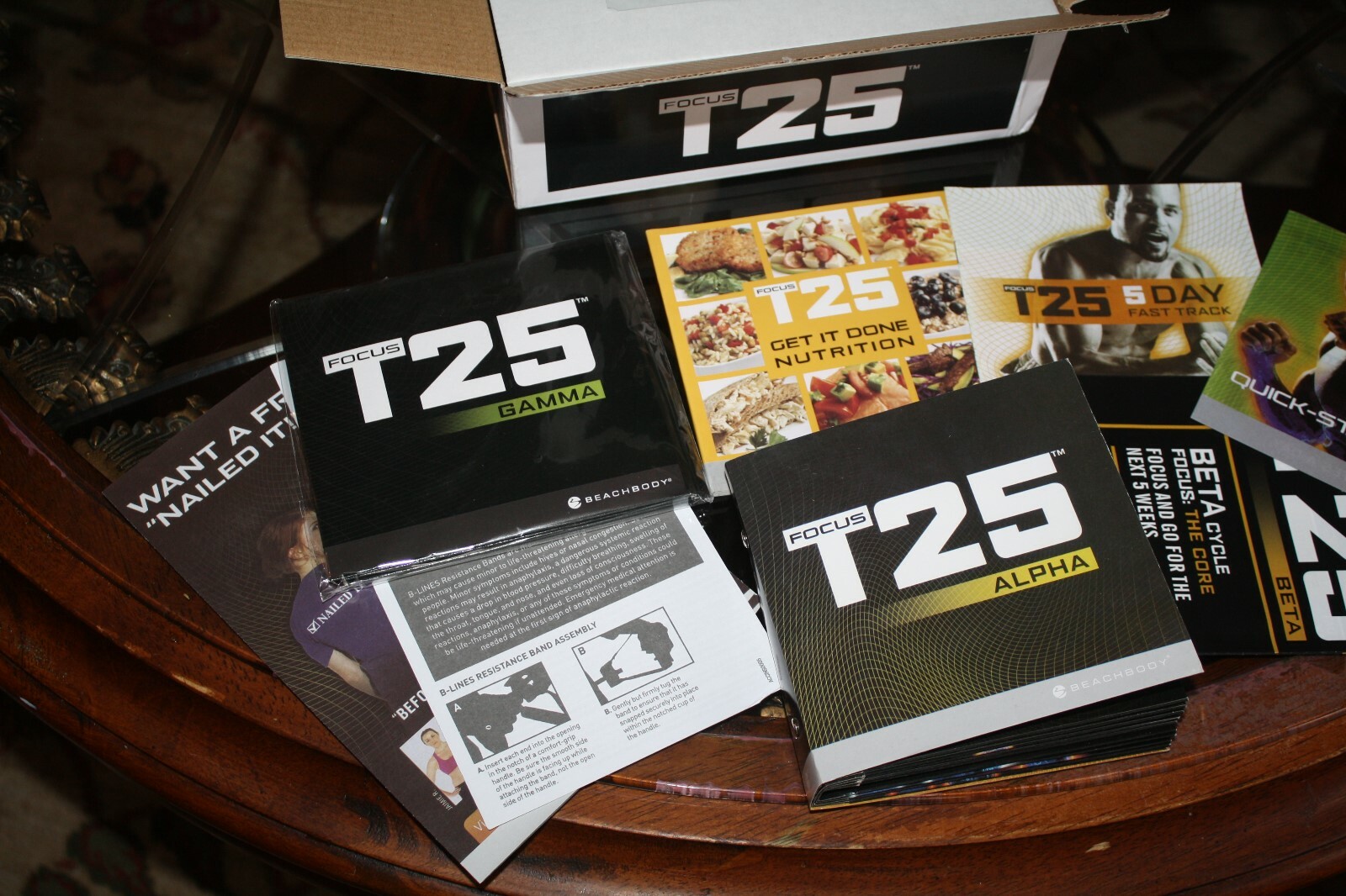 Focus T25 Alpha, Beta & Gamma Complete 14 DVD Workout Set +guides+fitness bands