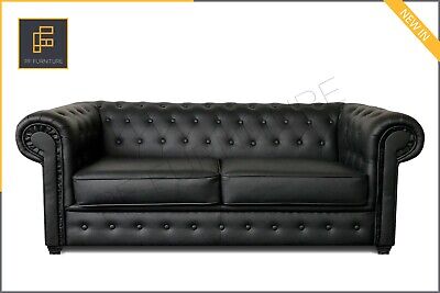 NEW CHESTERFIELD Imperial Sofa Set 3 or 2 Seater Faux Leather Black Grey