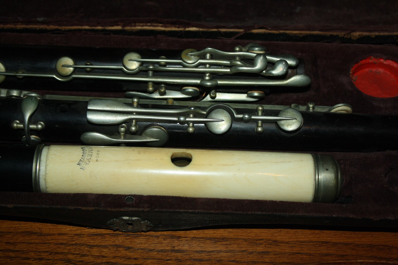 Antique 1800s Flute H F Meyer Hannover Germany & Wood 3 Pcs w Orig. Case