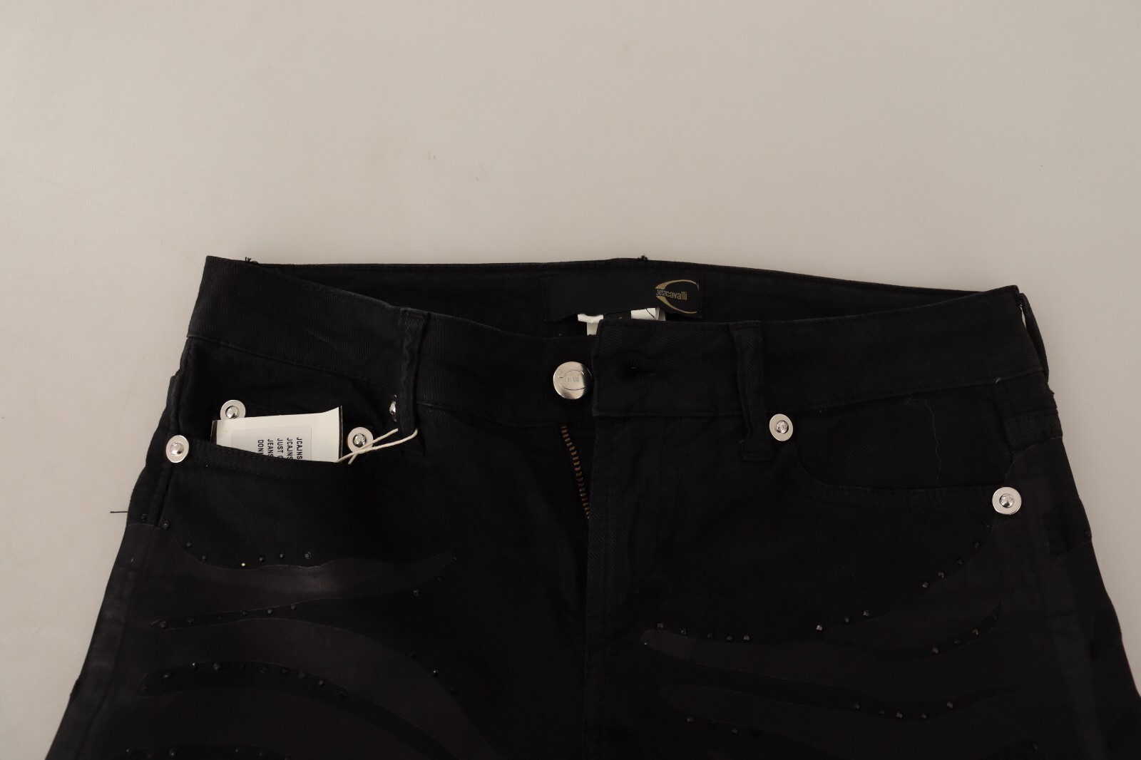 Pre-owned Just Cavalli Jeans Skinny Black Mid Waist Embellished Women Trouser S.w26 $500