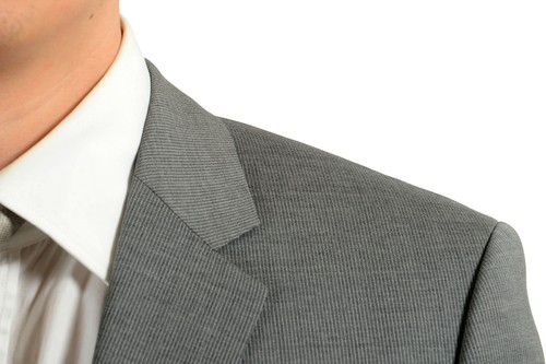 Pre-owned Hugo Boss "thegrand1/central1us" Men's 100% Wool Gray Striped Two Button Suit