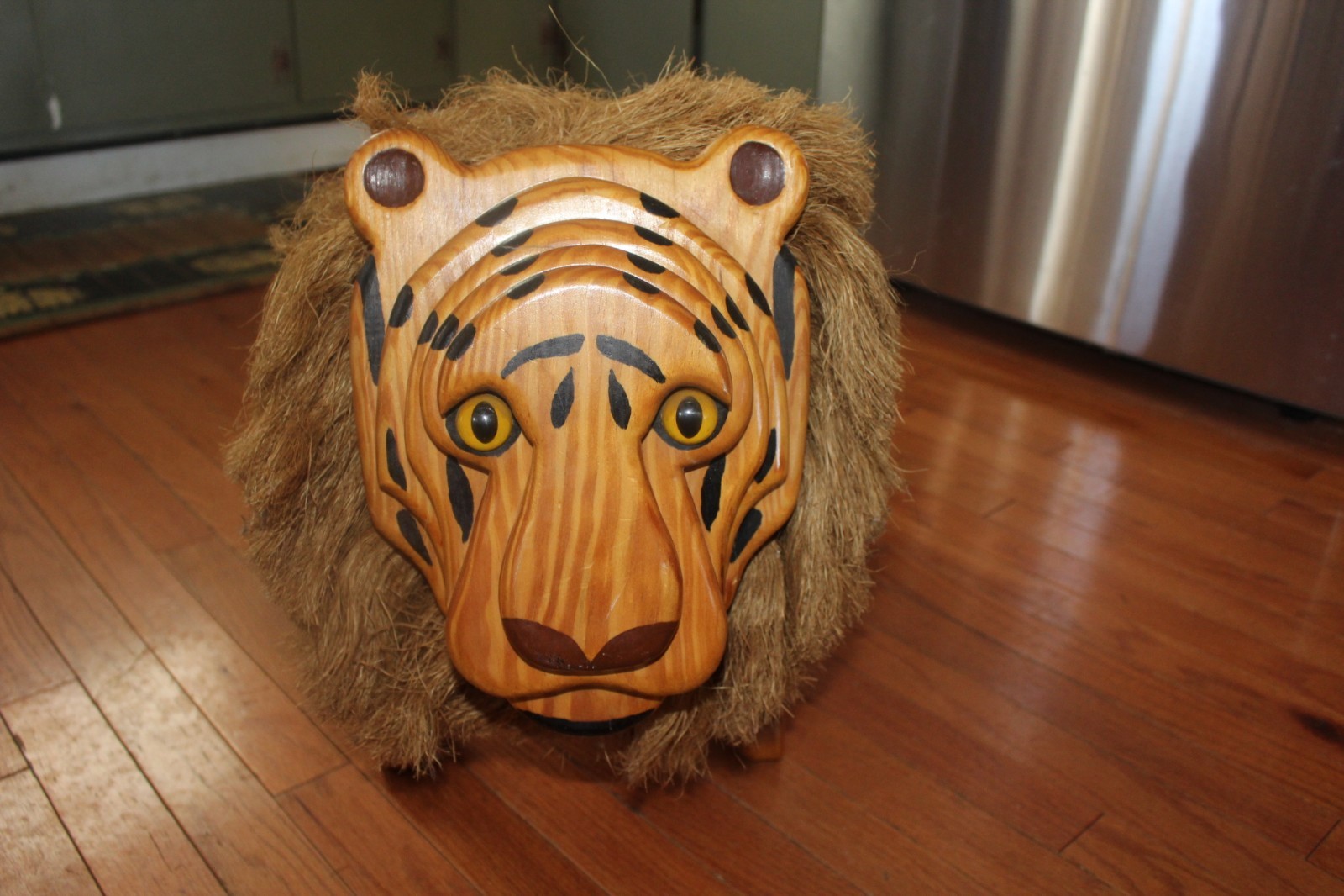 Solid Wood Lion Footstool / Child's Bench - Handmade