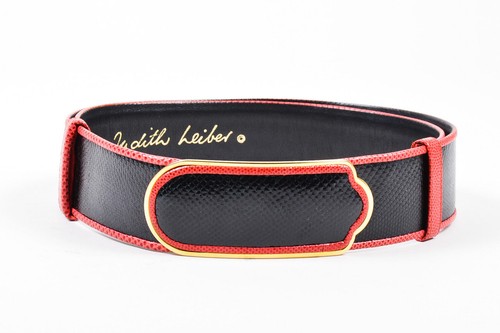 Vtg Yellow Snakeskin Adjustable Belt JUDITH LEIBER Gold Tone