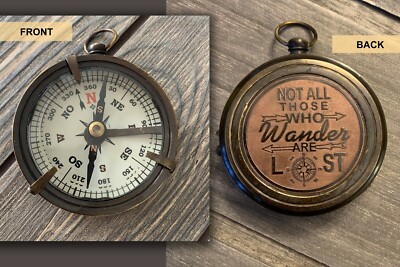Solid Brass Nautical Pocket Compass Adventure Gift With Leather Cover.