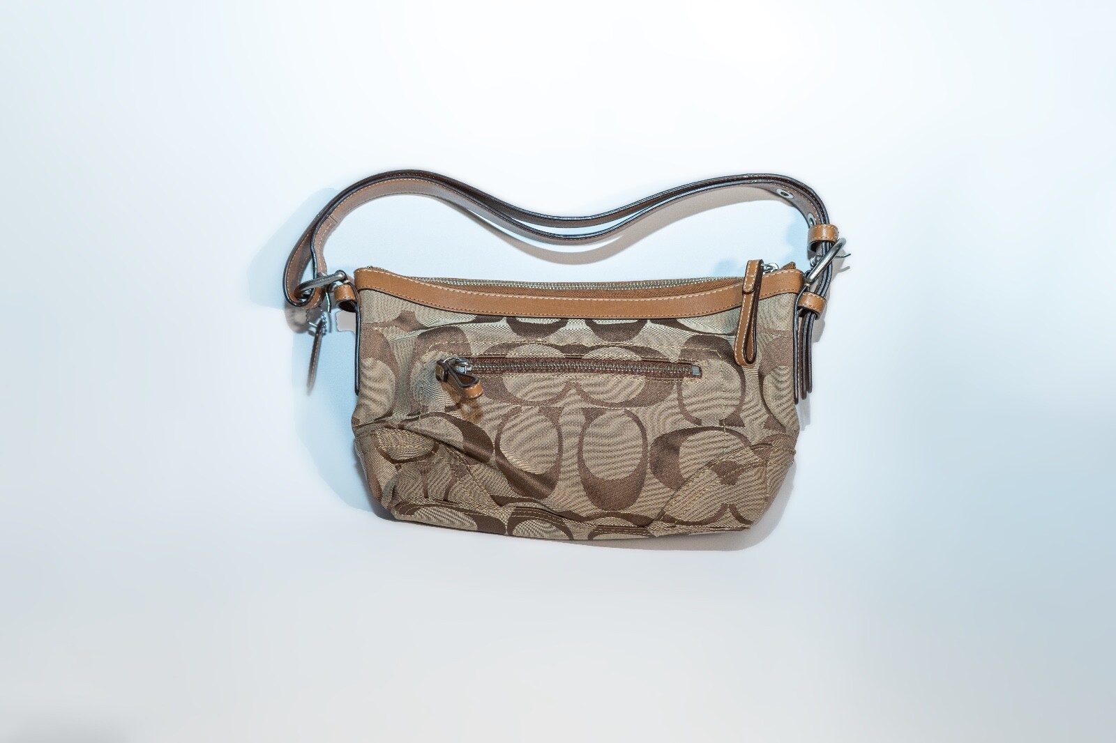 Coach F13080 Khaki Brown Signature Jacquard East West Small Coach F13080 Khaki Brown Signature Jacquard East West Small