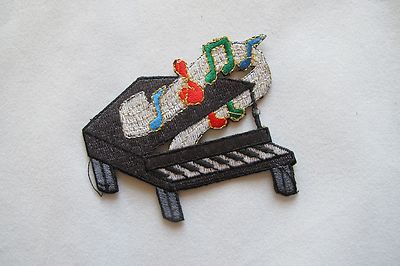 White,Black Piano w/Music Note Embroidery Iron On Applique Patch