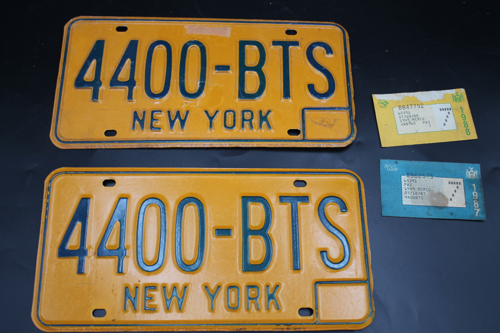 2pc NY NEW YORK License Plates 1987 1988 4400-BTS Ex. Cond
