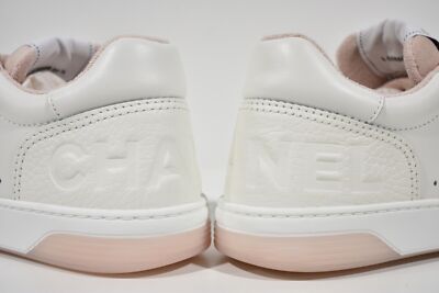 Pre-owned Chanel 22p White Leather Pink Cc Flat Lace Up Tie Runner Trainer Sneaker 39