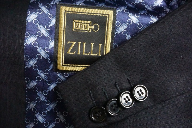 Zilli Dark Blue Herringbone Wool Silk Lined Sport Coat
