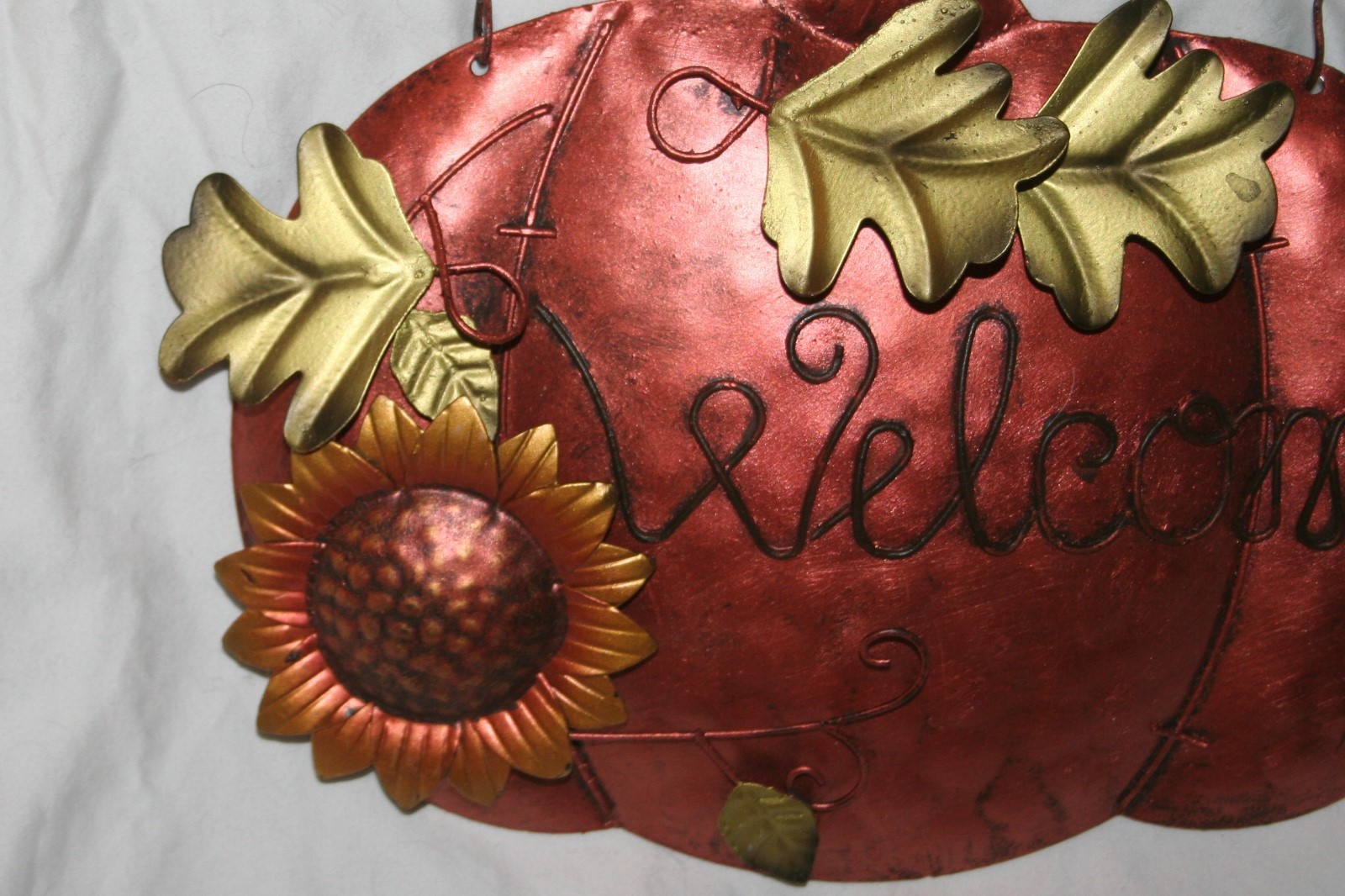 RUSTIC METAL PUMPKIN WELCOME HOME FALL DECORATION PLAQUE SIGN WALL HANGING