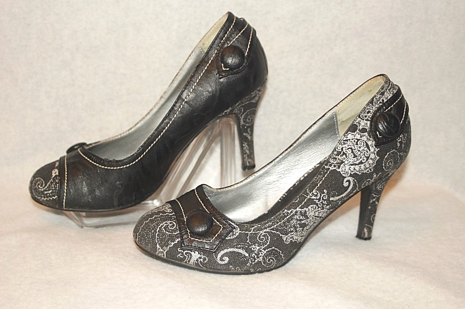 Download BKE SOLE Heels Shoes Black Silver Canvas Printed Paisley ...