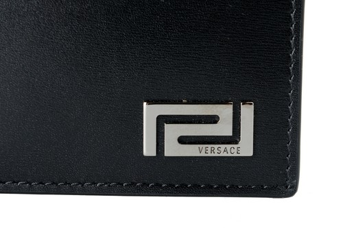 Pre-owned Versace Men's 100% Leather Black Money Clip Wallet