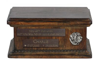Brazilian Mastiff - Urn for dog s ashes with relief, sentence, low model ArtDog
