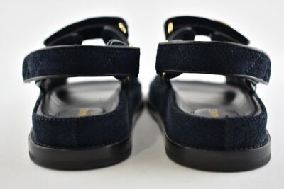 Pre-owned Chanel 21a Blue Velvet Denim Cc Logo Mule Slide Strap Flat Teva Dad Sandal 36.5