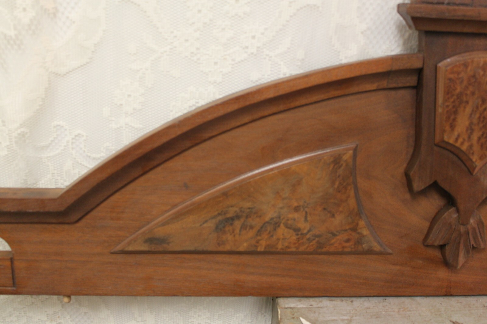 BEAUTIFUL Antique Salvaged Walnut Crown Crest Pediment With Burled Walnut Panels