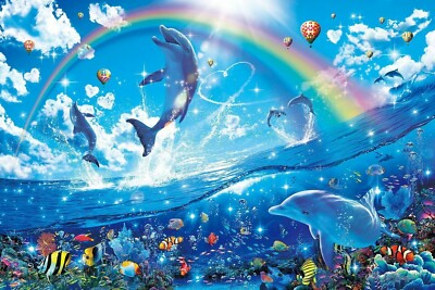 NOT FRAMED HD Canvas Print Christian Riese Lassen，Rainbows, dolphins,24x36inch