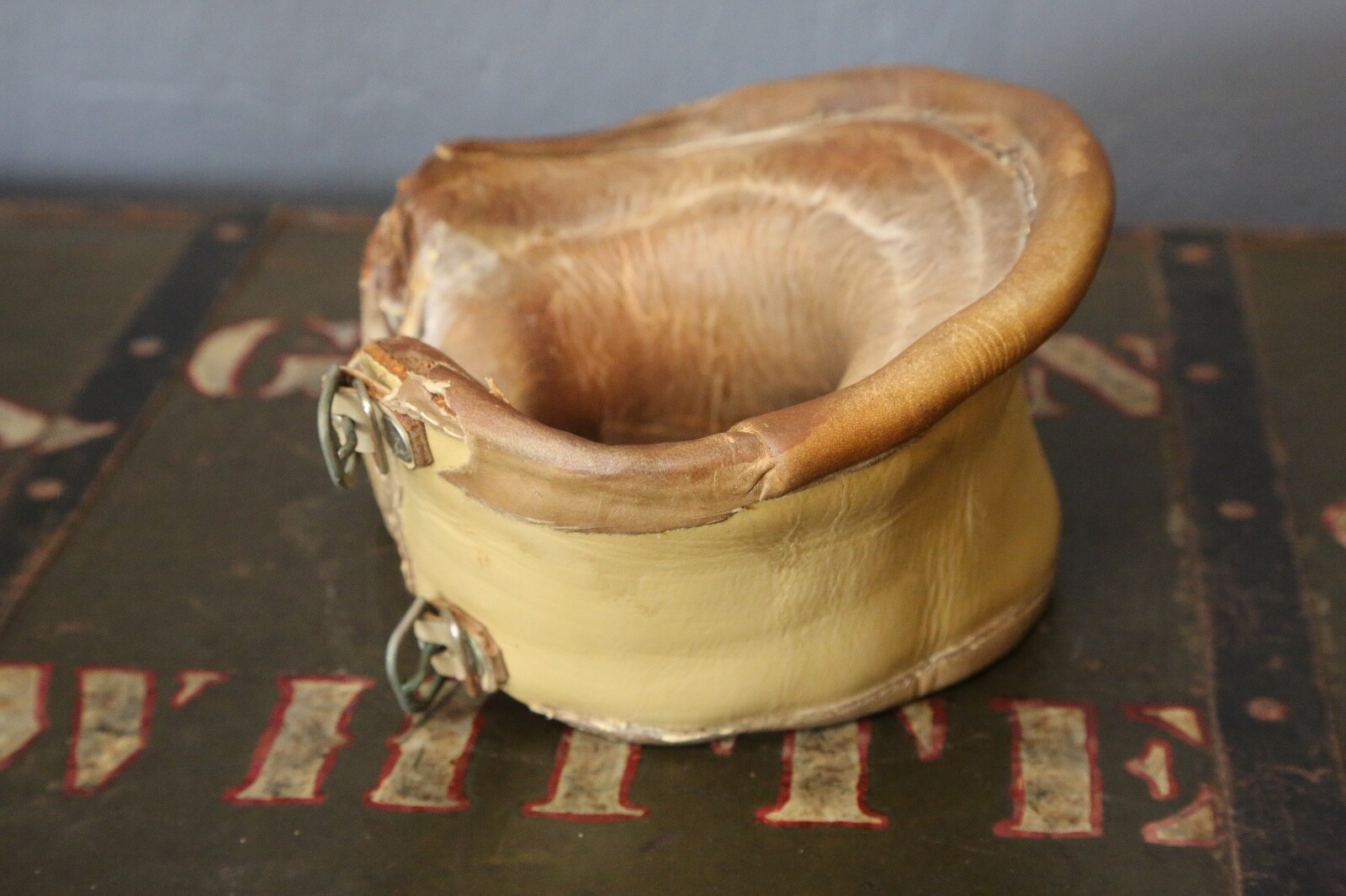 Antique Leather Metal Medical Neck Brace Vintage Child Doctor Oddity Hospital