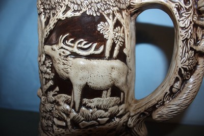 SUPER-SIZED CERAMIC ORNATE BEER STEIN LOCALLY DECORATED & FIRED IN MAQUOKETA, IA