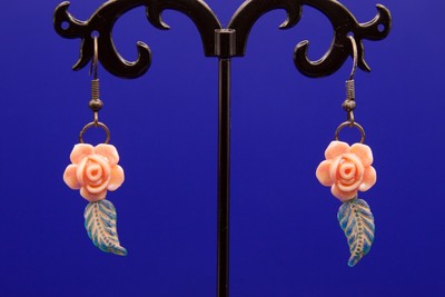 NEW Handmade Peach Rose Dangle Earrings