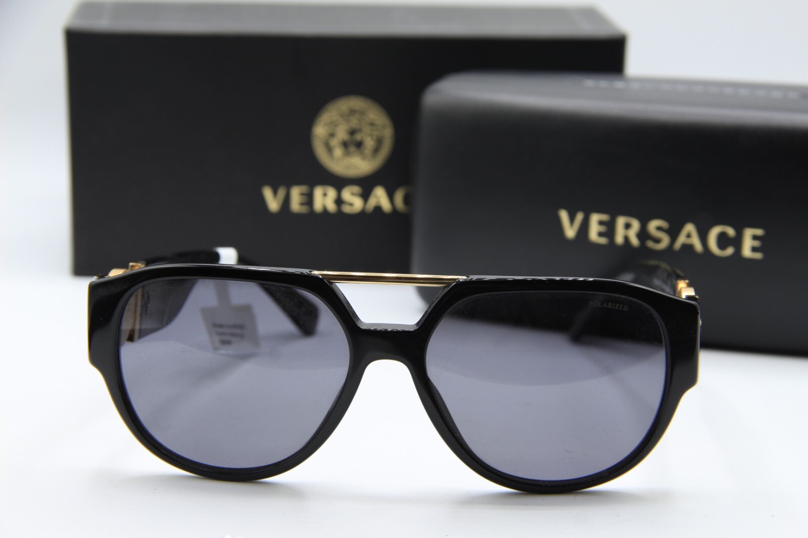 Pre-owned Versace Mod. 4371 Gb1/81 Black Polarize Polarized Authentic Sunglasses 58-16 In Gray