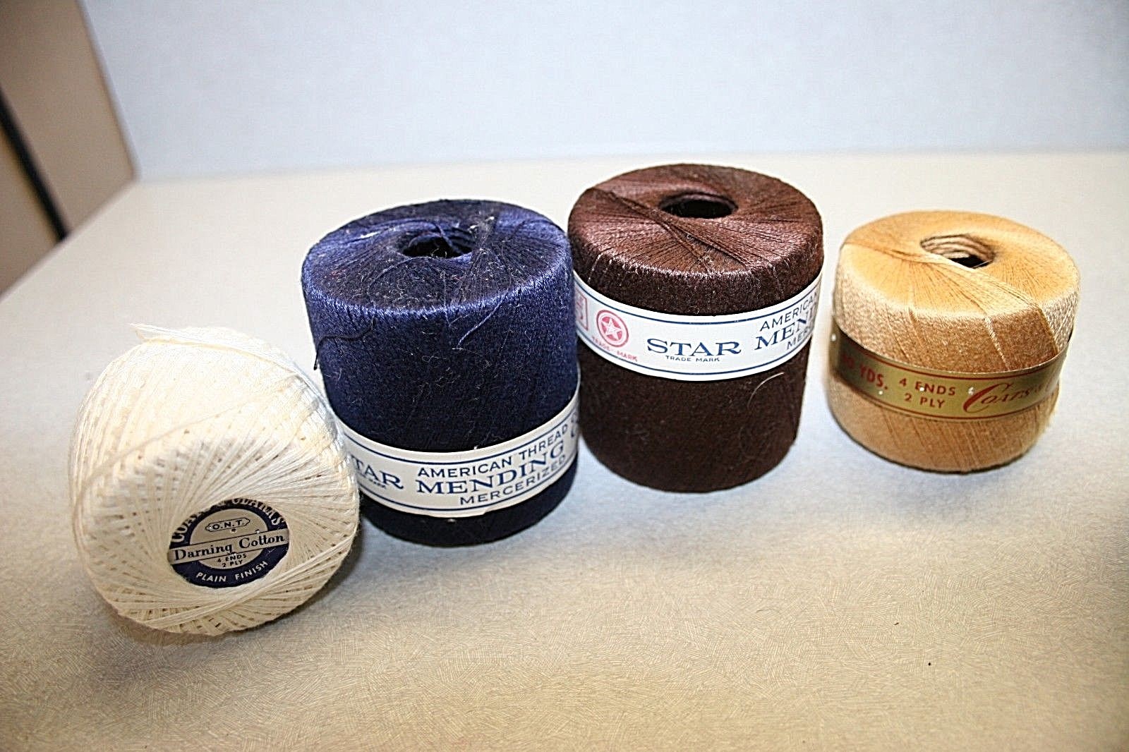 Vintage Lined Basket and Lot of Darning Thread~27 Spools of thread