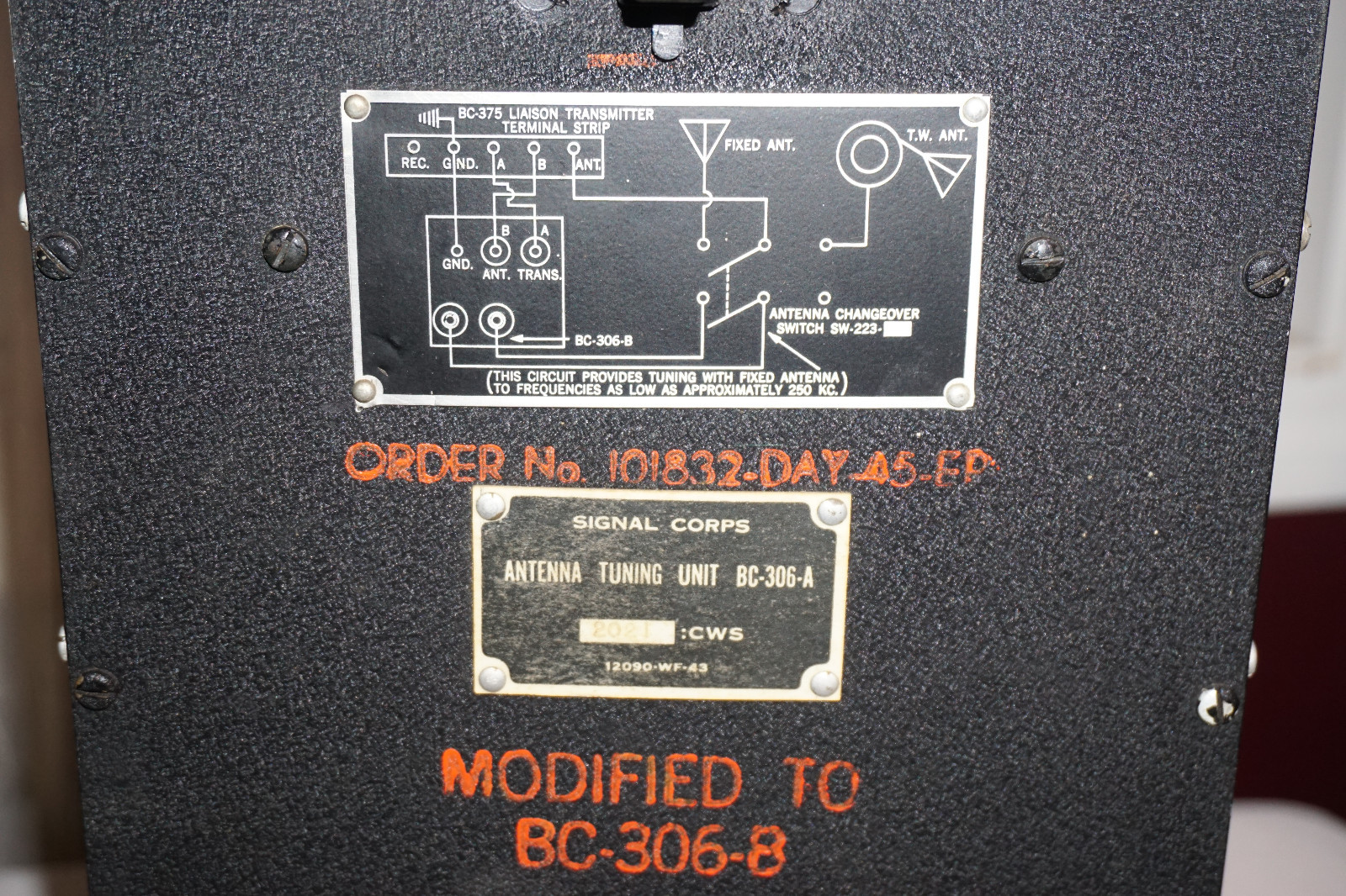 WWII ERA BC-306-B Antenna Tuning Unit FOR BC-375 RADIO BC-306-A HAM