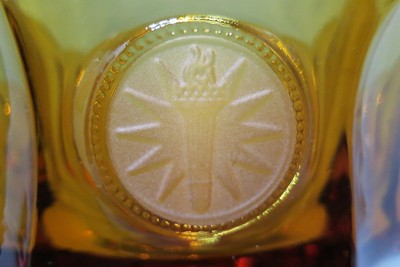 Vintage Fostoria Glass Coin Pattern Compote Footed Bowl Amber 8 1/2