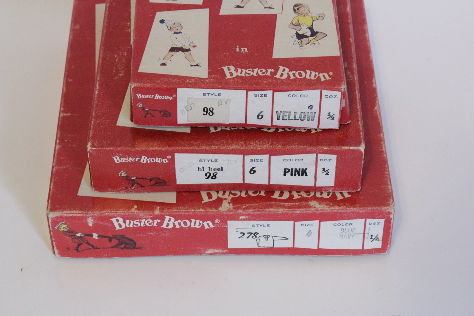 3 VINTAGE MID CENTURY BUSTER BROWN  EMPTY COUNTER DISPLAY BOX
