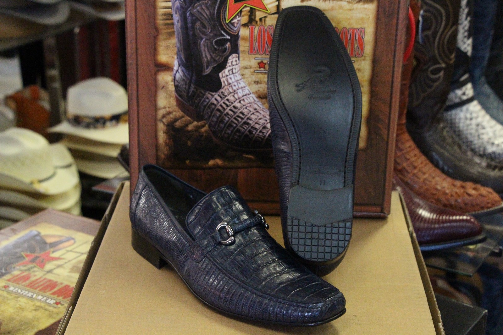Pre-owned Los Altos Boots Los Altos Genuine Navy Blue Crocodile Lizard Loafer Dress Shoe (d) Width