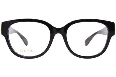 Pre-owned Gucci Gg1411o 004 Eyeglasses Frame Women's Black/gold Full Rim Square Shape 53mm In Demo