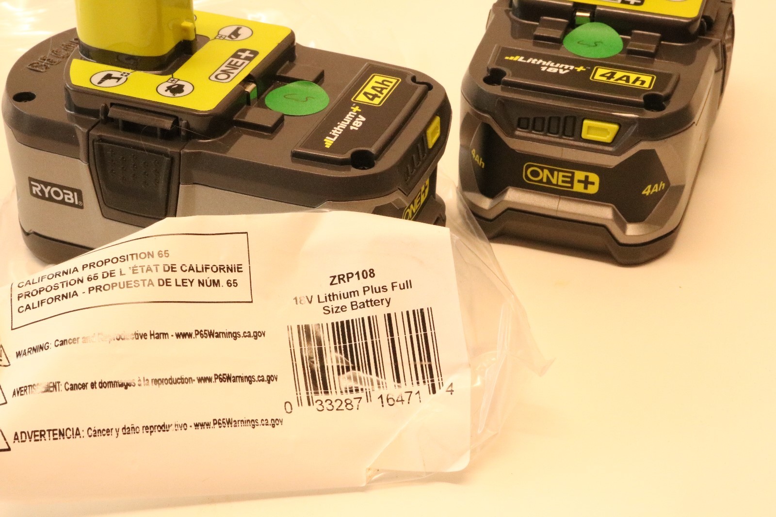TWO - RYOBI P108 18v ONE+ 4AH HIGH CAPACITY LITHIUM ION BATTERY - REFURBISHED