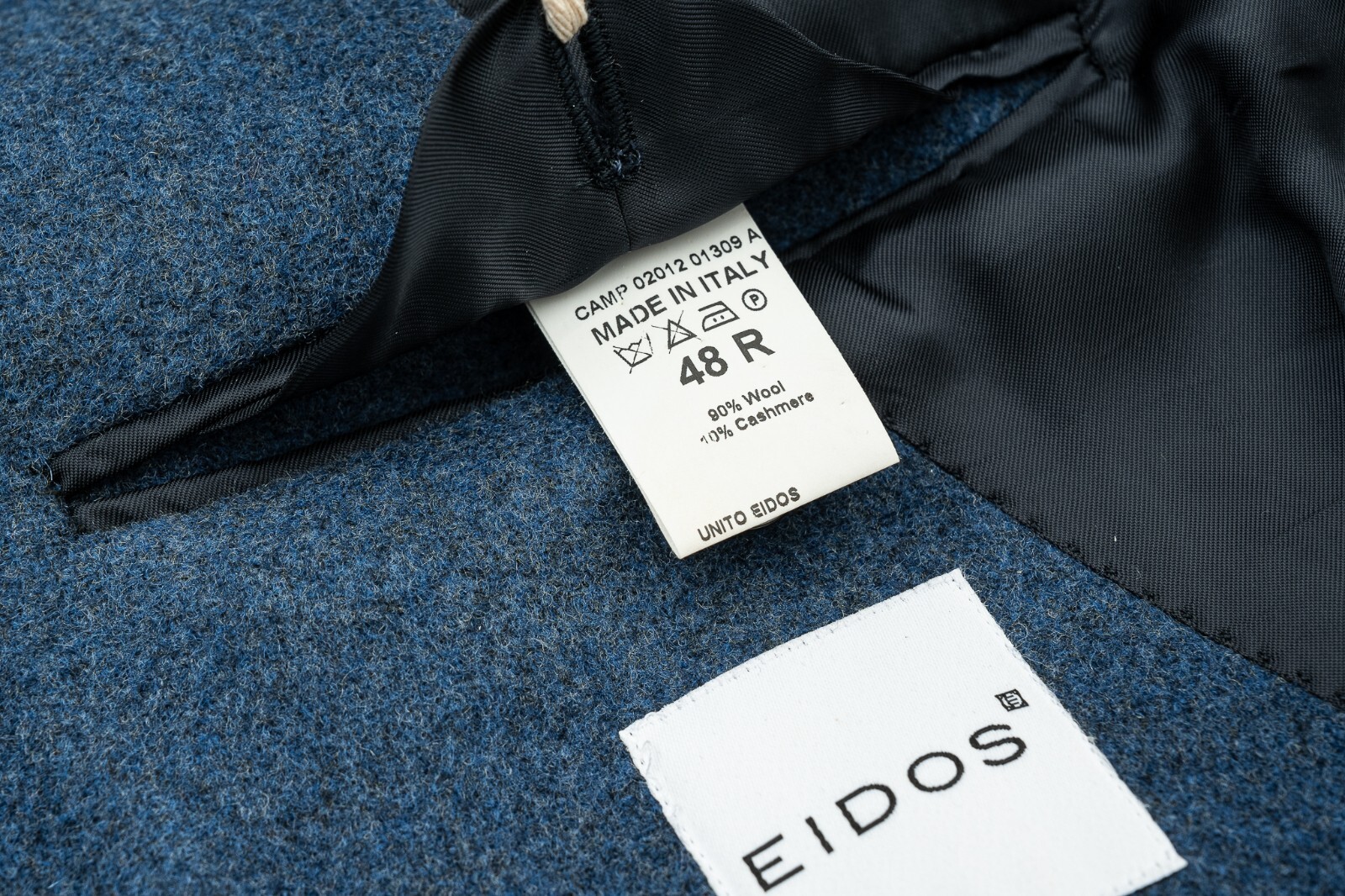 Pre-owned Eidos $1600  By Isaia Napoli Blue Coat Flannel Wool / Cashmere 38 Us / 48 Eu Slim