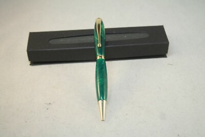 Handmade Electric Green Pen (Swirls & 3D) with Gold Parts and Pen Box