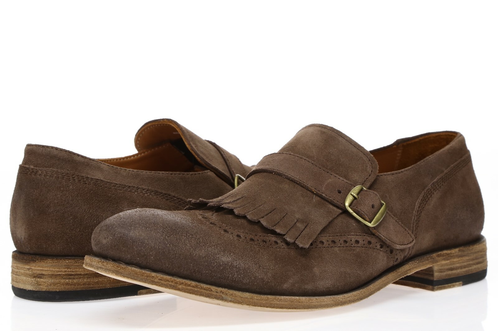 BLACKSTONE Mens Brown Fringe & Brogue Detail Suede Leather Loafers Shoes Size 45
