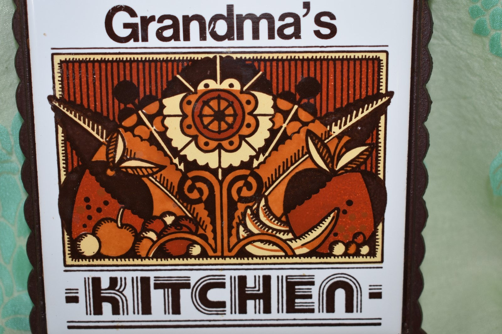 GRANDMA'S KITCHEN TRIVET metal with tile insert rubber stopper feet vintage