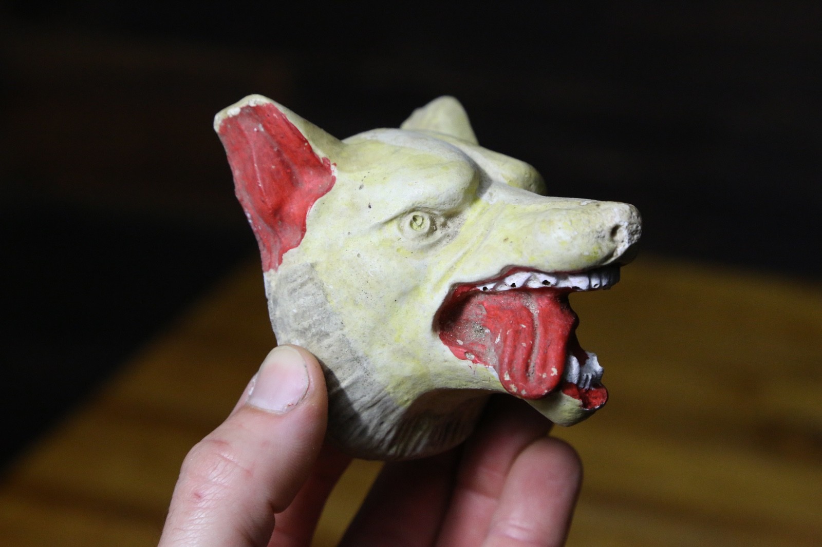 Vintage Chalkware Wolf Head Bust Rat Rod Ornament Mascot Car Truck Accessory Old