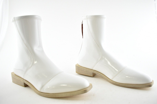 Pre-owned Fendi White Patent Neoprene Stretch Logo Sock Ankle Combat Chelsea Boot 36.5