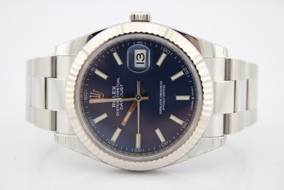 Rolex Datejust 41 Steel and White Gold Blue Stick Dial 126334