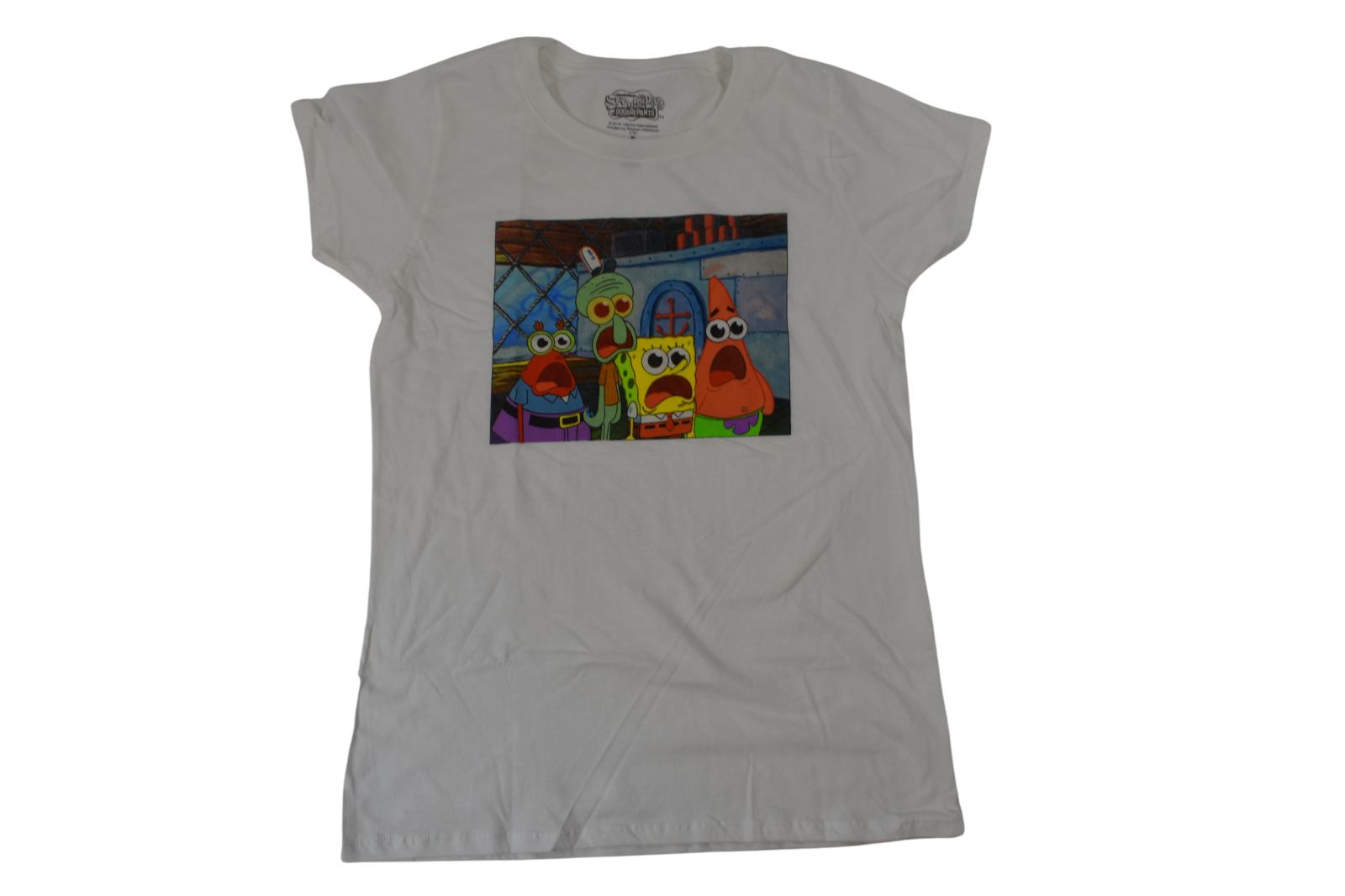 Spongebob Squarepants Juniors Group With Wide Eyes White T