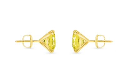 Pre-owned Shine Brite With A Diamond 5 Ct Princess Cut Canary Earrings Studs Solid 14k Yellow Gold Screw Back Martini