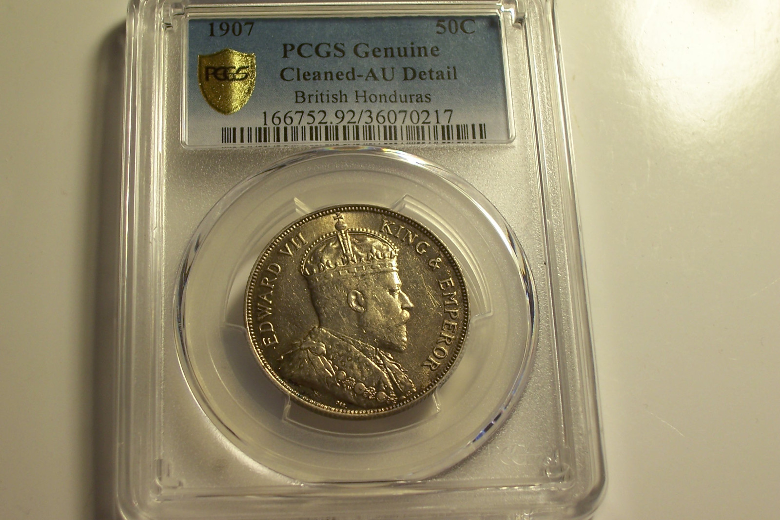 British Honduras, 1907 Edward VII Fifty Cents, 50 Cents. 19,000 Mintage. PCGS