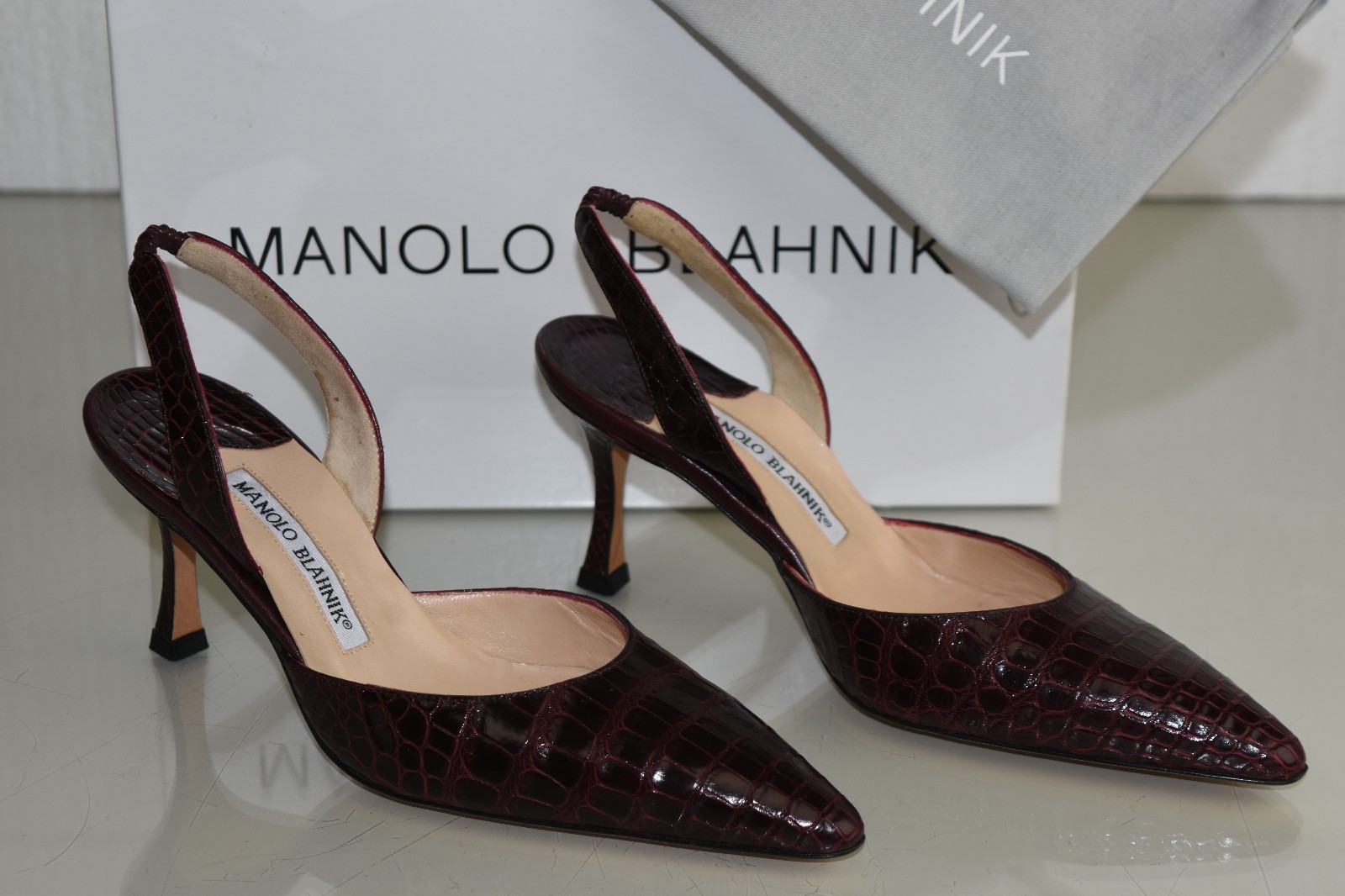 MANOLO BLAHNIK BORDOSLI キャロリン スウェード 24cm NEW Manolo Blahnik CAROLYNE Burgundy Bordeaux ALLIGATOR
