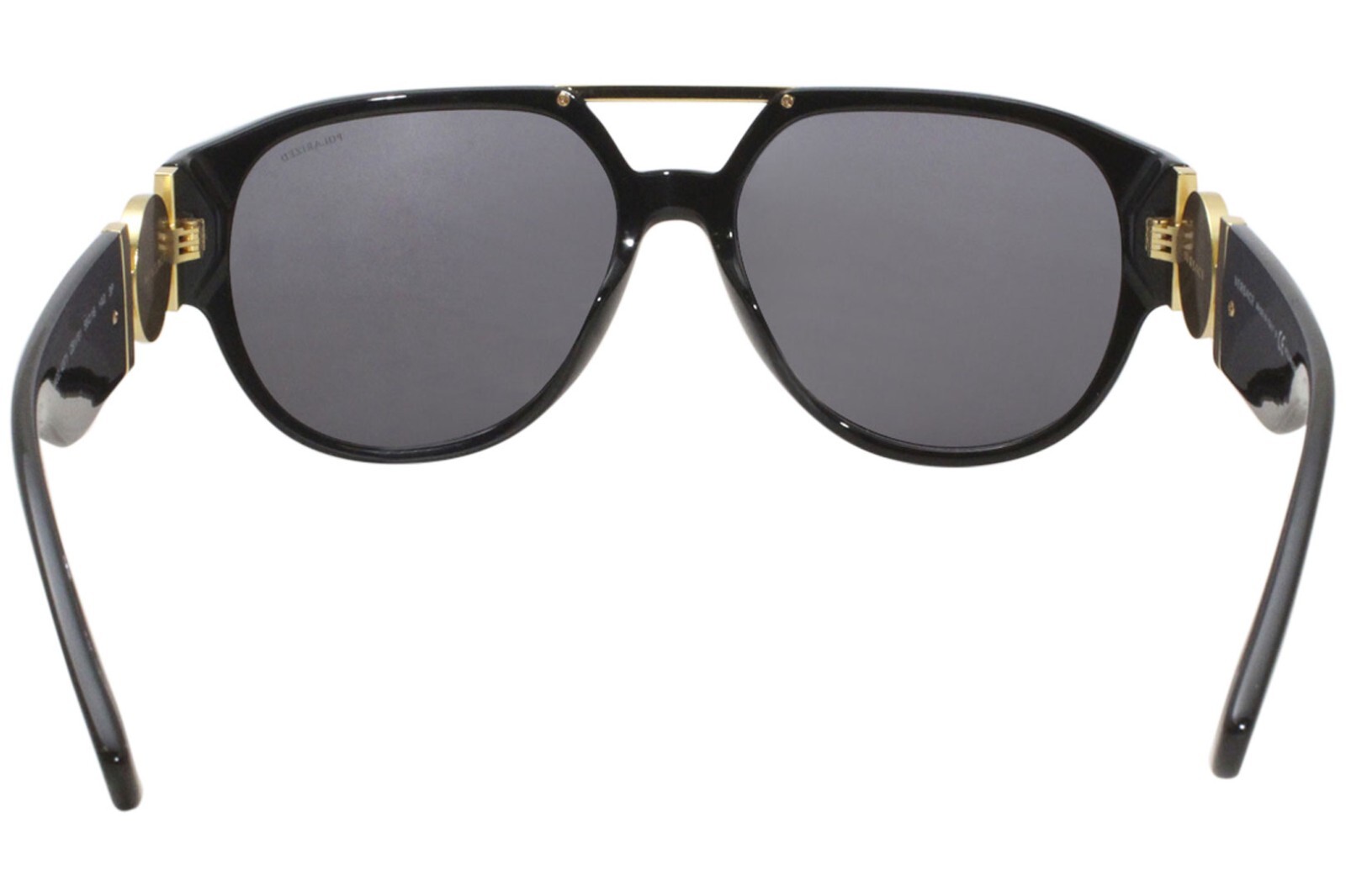 Pre-owned Versace Sunglasses Ve4371 Gb1/81 Black Gold Dark Grey Polarized 58-14-140mm In Gray