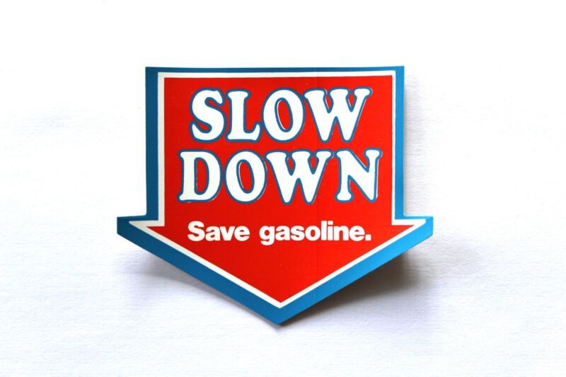 1975 Amoco Standard Gas Station Original Slow Down Save Gasoline Sticker Decal