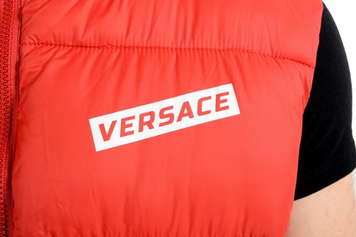 Pre-owned Versace Men's Red Logo Full Zip Sleeveless Parka Vest Sz S M L Xl 2xl