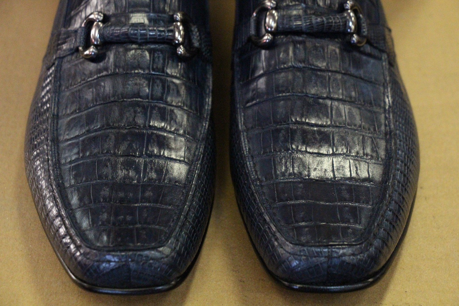 Pre-owned Los Altos Boots Los Altos Genuine Navy Blue Crocodile Lizard Loafer Dress Shoe (d) Width