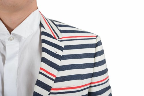 Pre-owned Thom Brownie Wool Multi-color Striped Three Buttons Blazer  Sz 2 3 In Multicolor