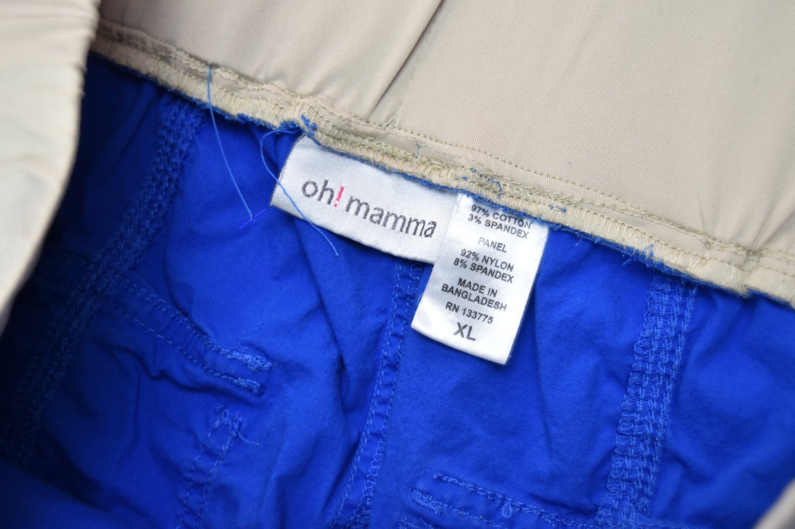 OH MAMMA Maternity Stretch Band Walking Shorts Size XL Blue Pockets Nylon Band