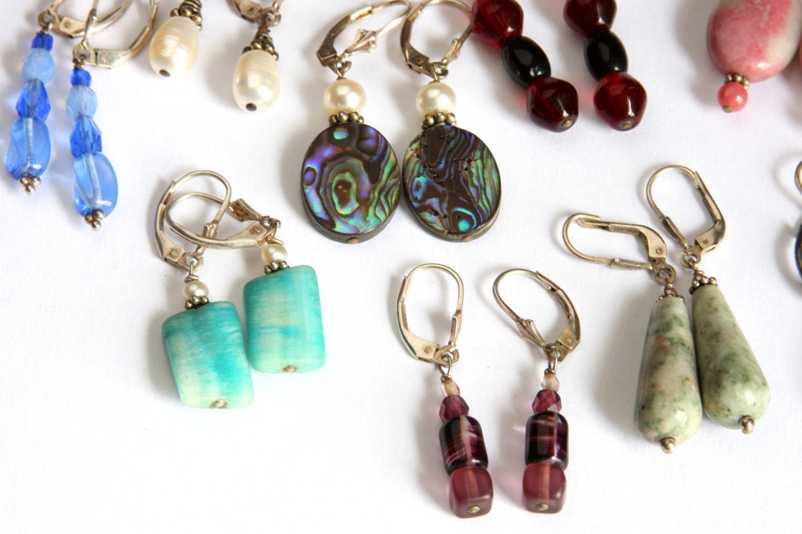 16 Pairs Of Assorted Marked 925 Silver Dangle Earrings With Stones~Beads & More